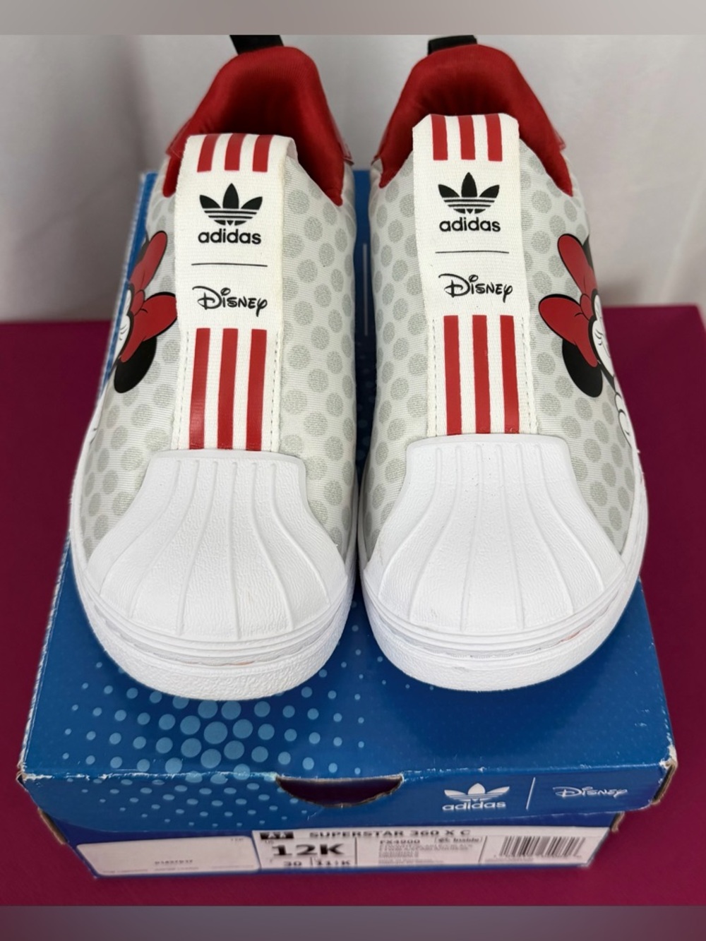 adidas Kids Minnie Mouse White Red Slip-On Sneakers
